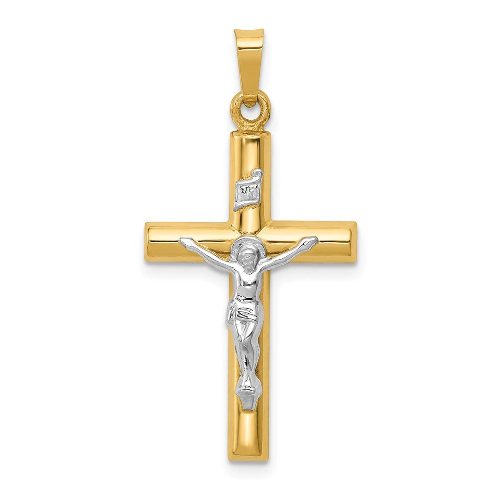 14k Two-tone INRI Hollow Crucifix Pendant - 7