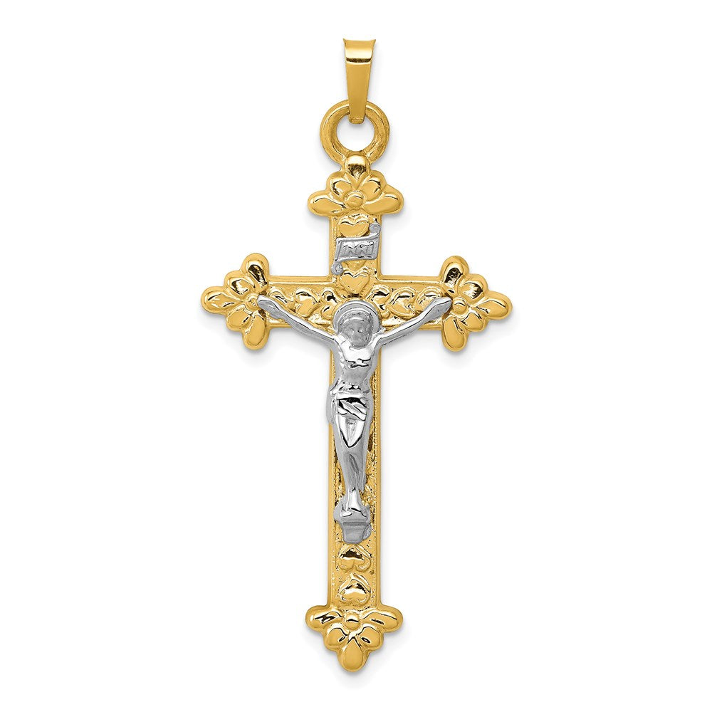 14k Two-tone INRI Hollow Crucifix Pendant - 8