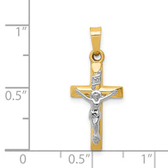 14k Two-tone INRI Hollow Crucifix Pendant - 14