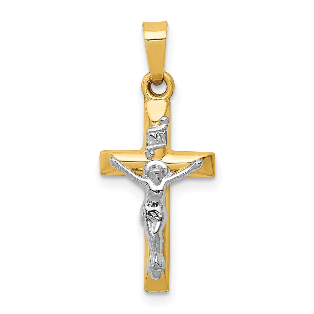 14k Two-tone INRI Hollow Crucifix Pendant - 14