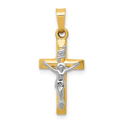 14k Two-tone INRI Hollow Crucifix Pendant - 14