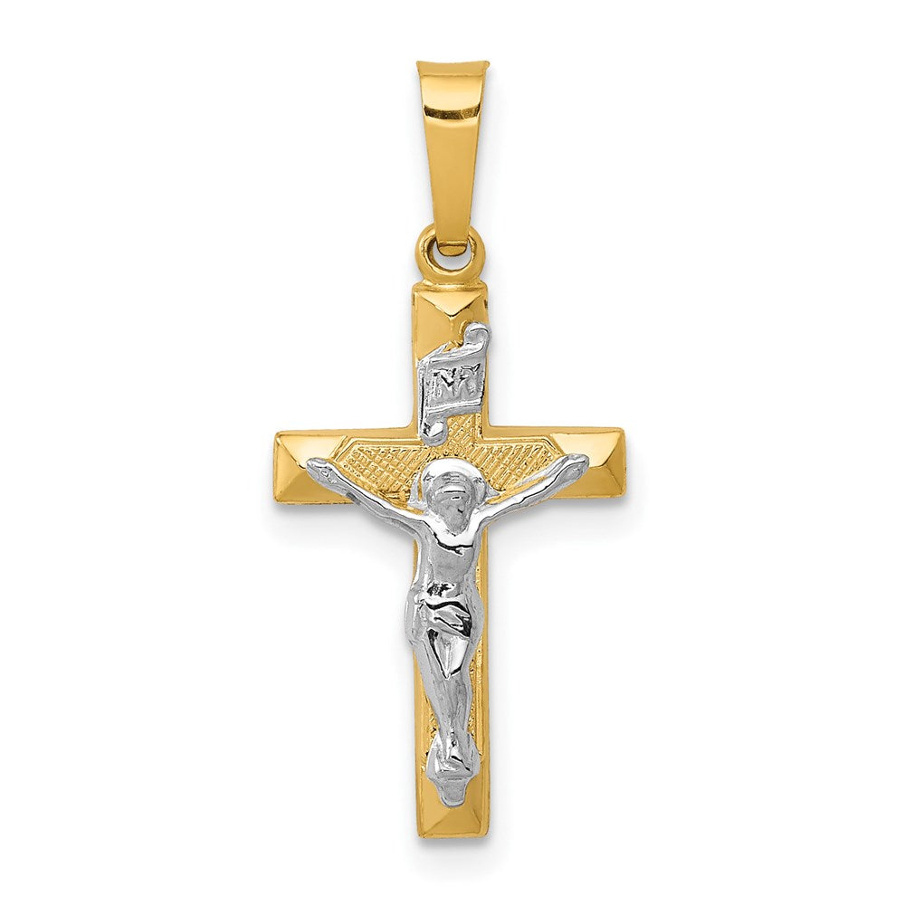 14k Two-tone INRI Hollow Crucifix Pendant - 15