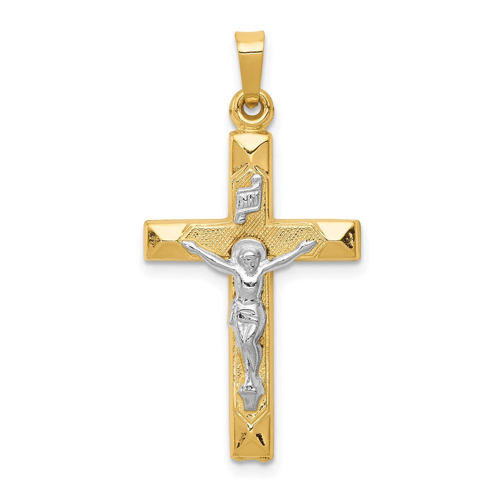 14k Two-tone INRI Hollow Crucifix Pendant - 2