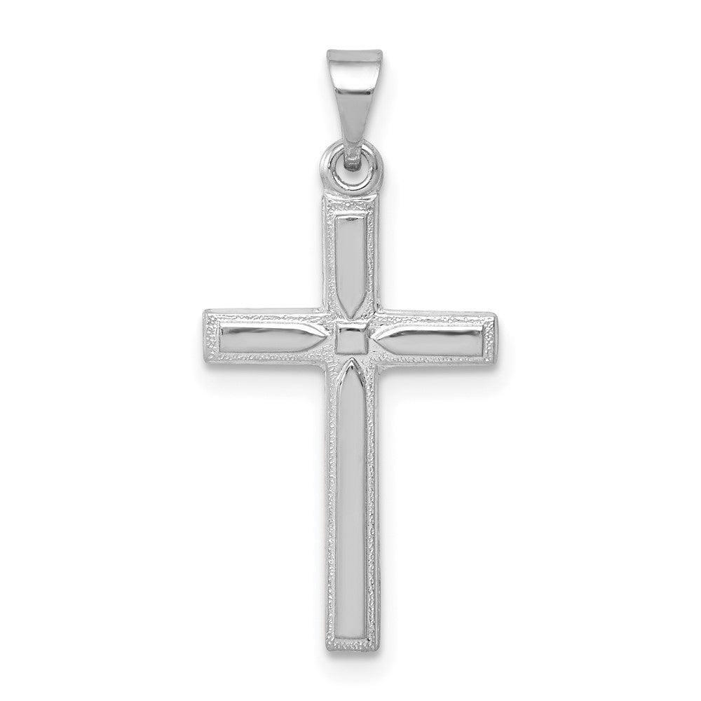 14k White Gold Hollow Cross Pendant - 14