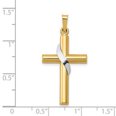 14K Two-Tone Hollow Cross w/Drape Charm - 2
