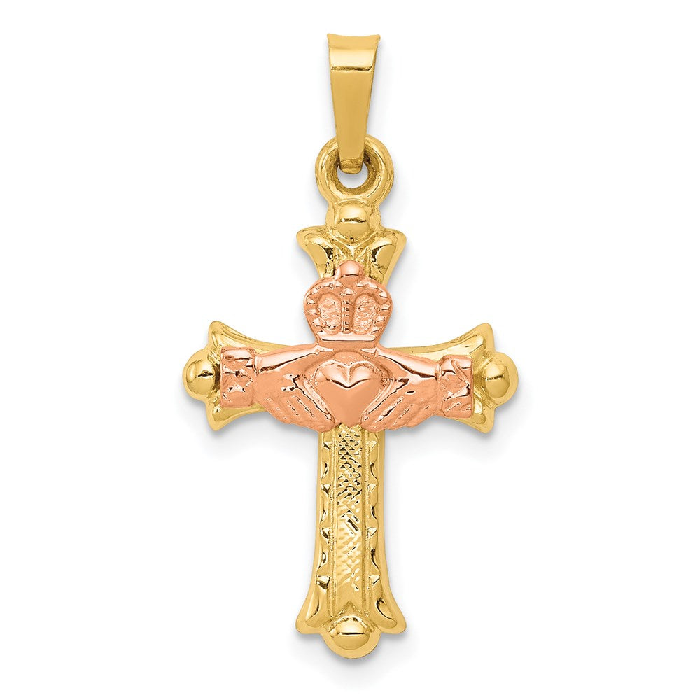 14k Two-tone Claddagh Cross Pendant - 7