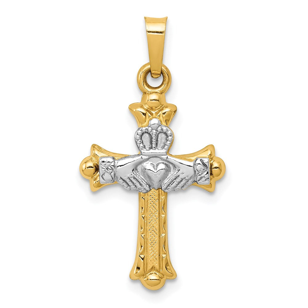 14k Two-tone Claddagh Cross Pendant - 2