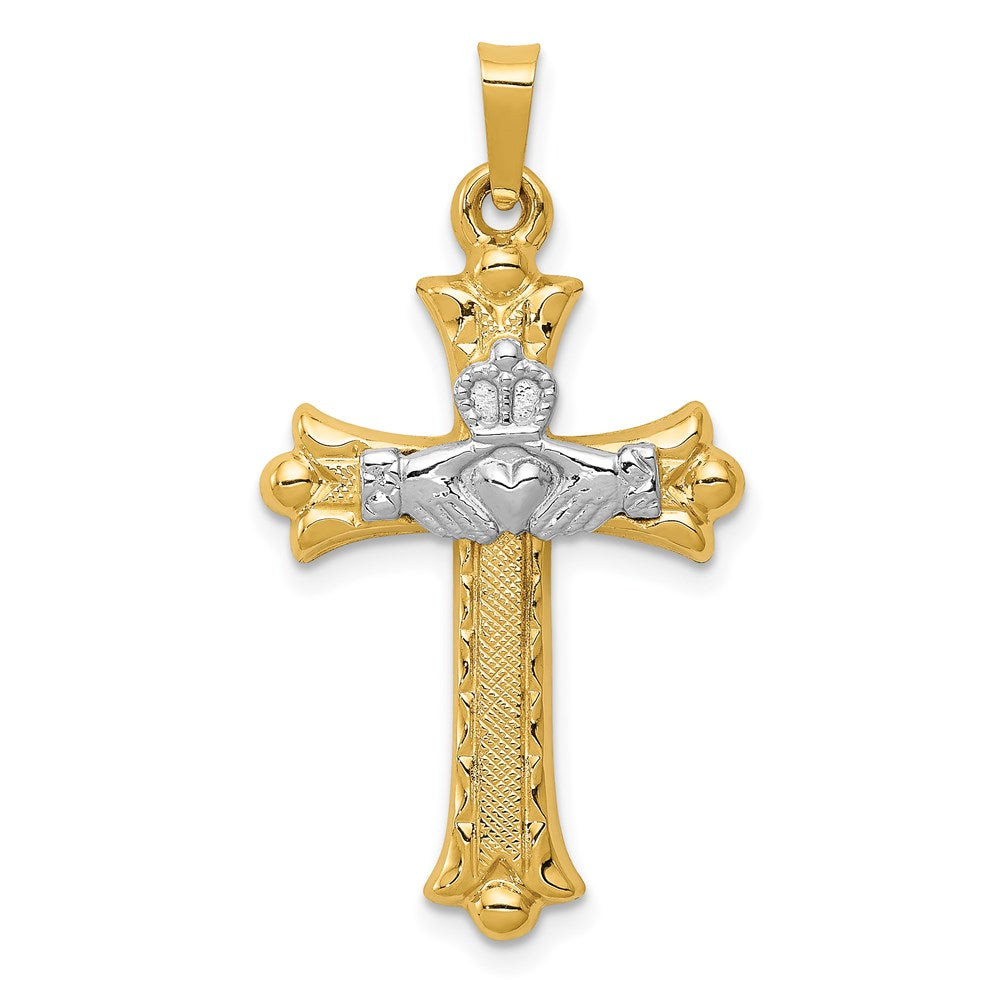 14k Two-tone Claddagh Cross Pendant - 3