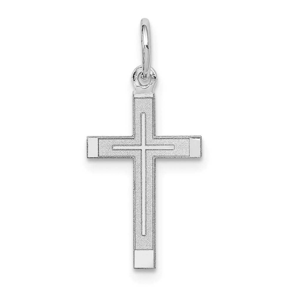 14K White Gold Laser Designed Cross Charm - 5