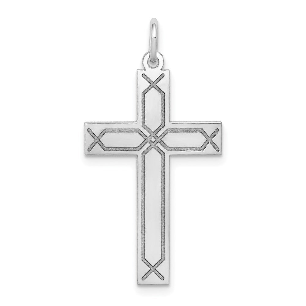 14K White Gold Laser Designed Cross Pendant - 7