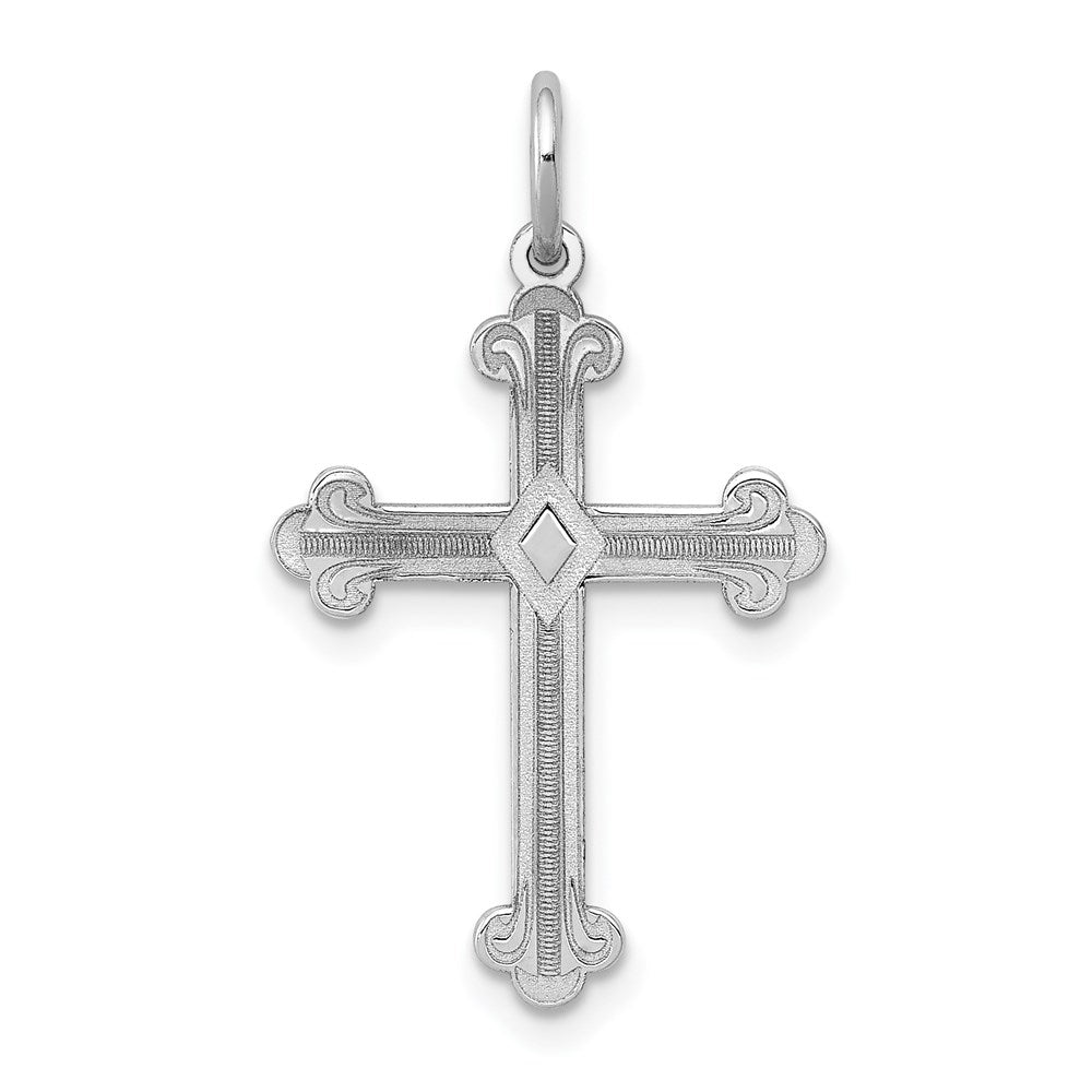 14K White Gold Laser Designed Cross Pendant - 8