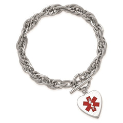 Sterling Silver Rhodium Engraveable Enamel Heart Medical ID Bracelet - 4