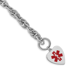 Sterling Silver Rhodium Engraveable Enamel Heart Medical ID Bracelet - 4