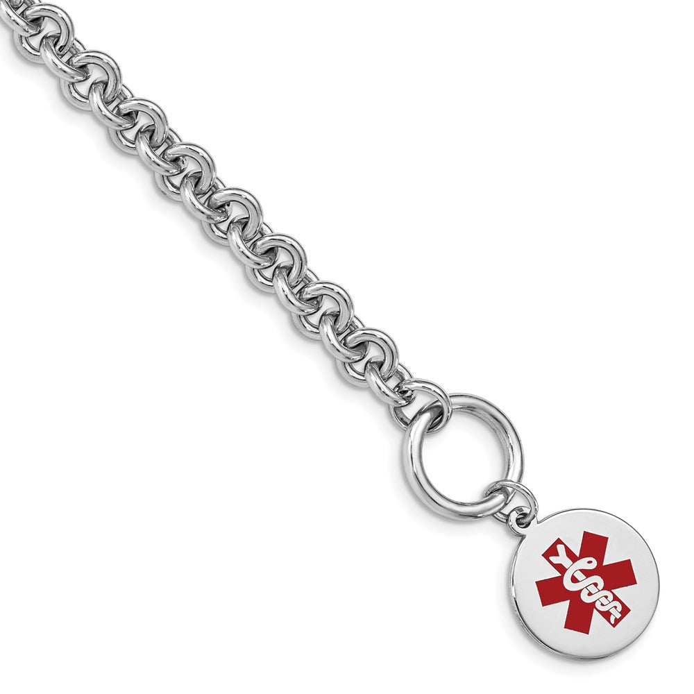 Sterling Silver Rhodium Engraveable Enamel Disc Medical ID Bracelet - 4