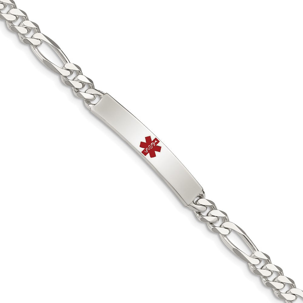 Sterling Silver Polished Medical Figaro Anchor Link ID Bracelet - 11