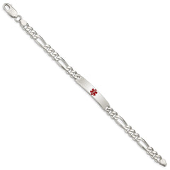 Sterling Silver Polished Medical Figaro Anchor Link ID Bracelet - 9
