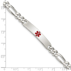 Sterling Silver Polished Medical Figaro Anchor Link ID Bracelet - 9