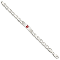 Sterling Silver Polished Medical Anchor Link ID Bracelet - 7