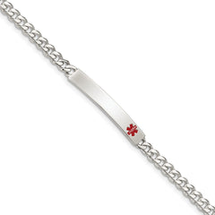 Sterling Silver Polished Medical Curb Link ID Bracelet - 9