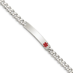 Sterling Silver Polished Medical Curb Link ID Bracelet - 8
