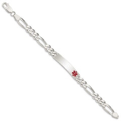Sterling Silver Polished Medical Figaro Anchor Link ID Bracelet - 7