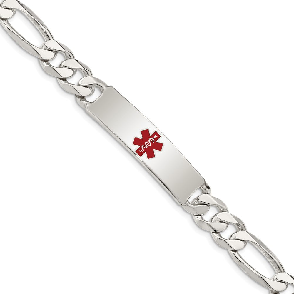 Sterling Silver Polished Medical Figaro Anchor Link ID Bracelet - 4