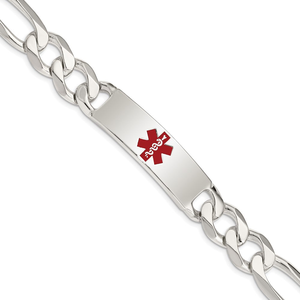 Sterling Silver Polished Medical Figaro Anchor Link ID Bracelet - 3