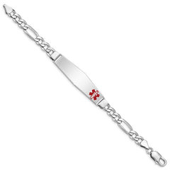 Sterling Silver Rhodium-plated Medical ID Figaro Link Bracelet - 17