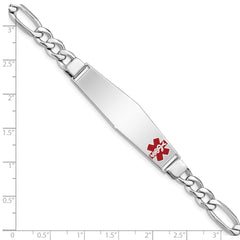 Sterling Silver Rhodium-plated Medical ID Figaro Link Bracelet - 17