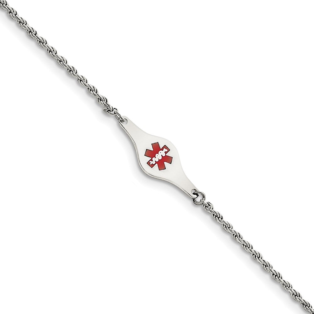 Sterling Silver Rhodium-plated Medical ID Rope Link Bracelet - 4