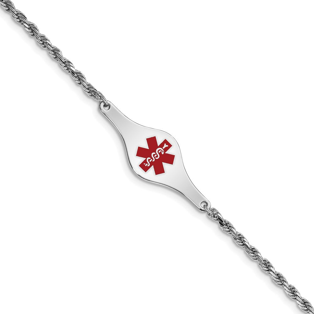 Sterling Silver Rhodium-plated Medical ID Rope Link Bracelet - 2