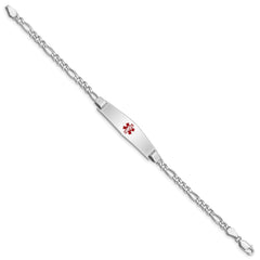 Sterling Silver Rhodium-plated Medical ID Figaro Link Bracelet - 19