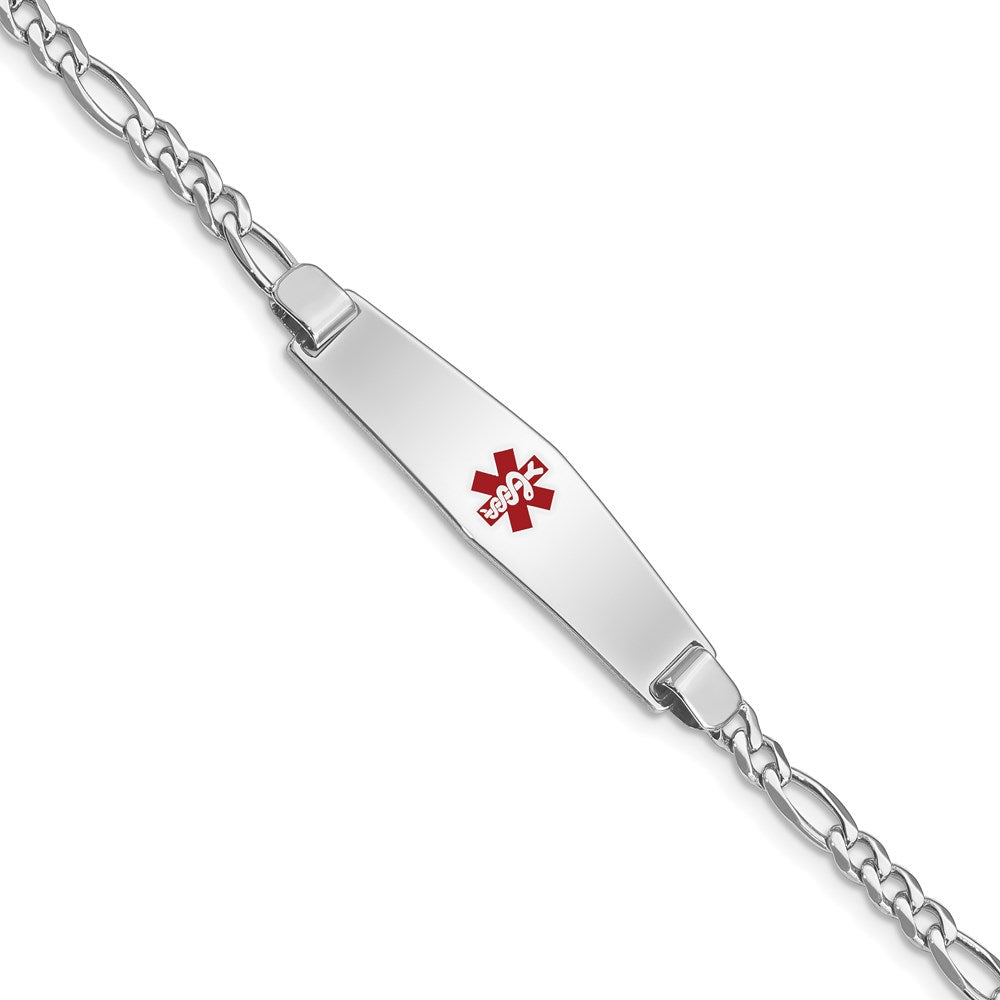 Sterling Silver Rhodium-plated Medical ID Figaro Link Bracelet - 19