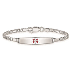 Sterling Silver Rhod-plated Children's Medical ID Bracelet w/Figaro