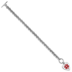 Sterling Silver RH-pltd Engraveable Enamel Heart Medical ID Bracelet - 2