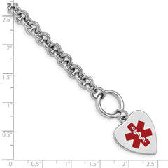 Sterling Silver RH-pltd Engraveable Enamel Heart Medical ID Bracelet - 2