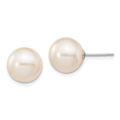 14k White Gold 10-11mm White Round Freshwater Cultured Pearl Stud Post Earrings