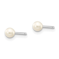 14k White Gold 3-4mm White Round Freshwater Cultured Pearl Stud Post Earrings