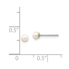 14k White Gold 3-4mm White Round Freshwater Cultured Pearl Stud Post Earrings