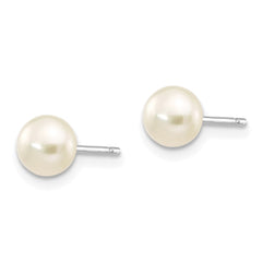 14k White Gold 5-6mm White Button Freshwater Cultured Pearl Stud Post Earrings