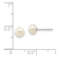 14k White Gold 5-6mm White Button Freshwater Cultured Pearl Stud Post Earrings