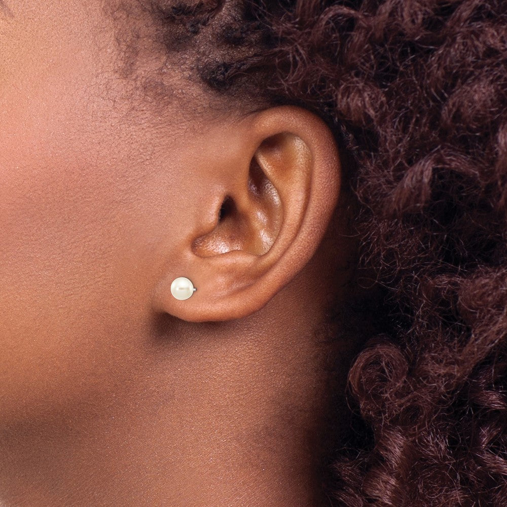 14k White Gold 5-6mm White Round Freshwater Cultured Pearl Stud Post Earrings