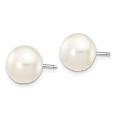 14k White Gold 7-8mm White Button Freshwater Cultured Pearl Stud Post Earrings