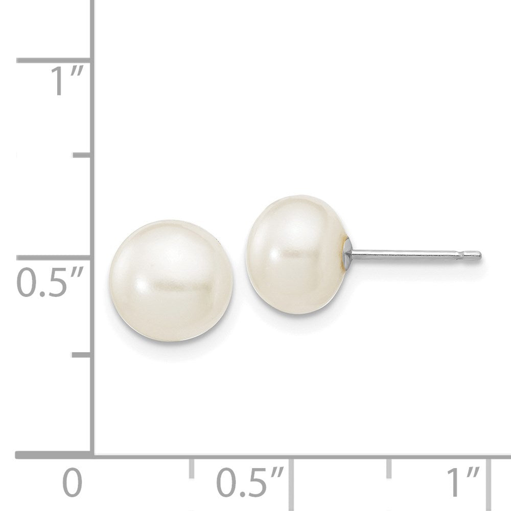 14k White Gold 7-8mm White Button Freshwater Cultured Pearl Stud Post Earrings