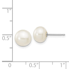 14k White Gold 7-8mm White Button Freshwater Cultured Pearl Stud Post Earrings