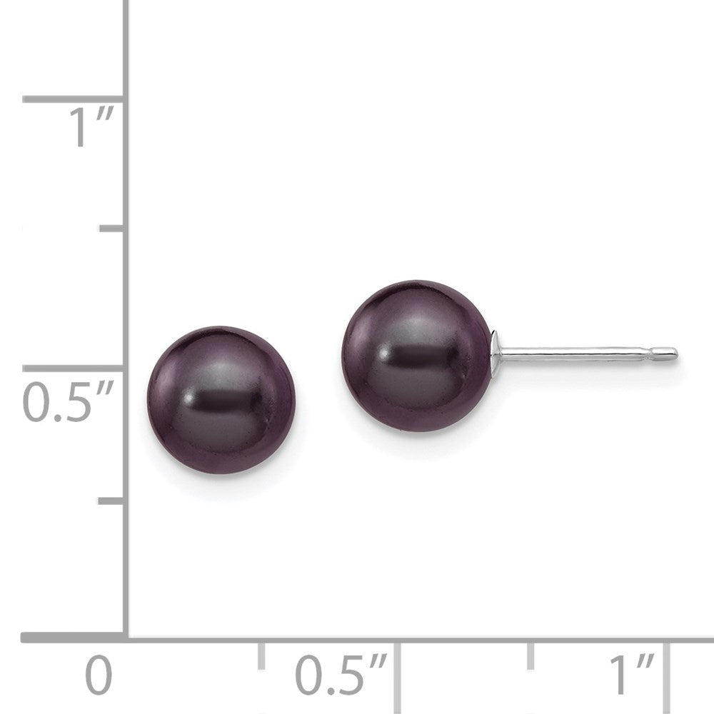 14k White Gold 7-8mm Black Round Freshwater Cultured Pearl Stud Post Earrings