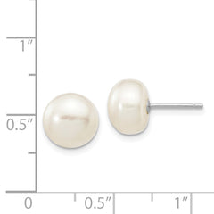 14k White Gold 8-9mm White Button Freshwater Cultured Pearl Stud Post Earrings