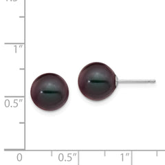 14k White Gold 9-10mm Black Round Freshwater Cultured Pearl Stud Post Earrings