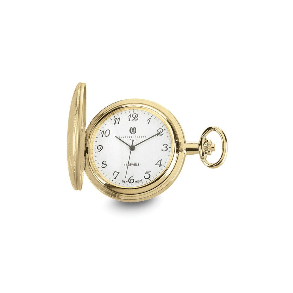 Charles Hubert Gold-finish Brass Basketweave Pocket Watch