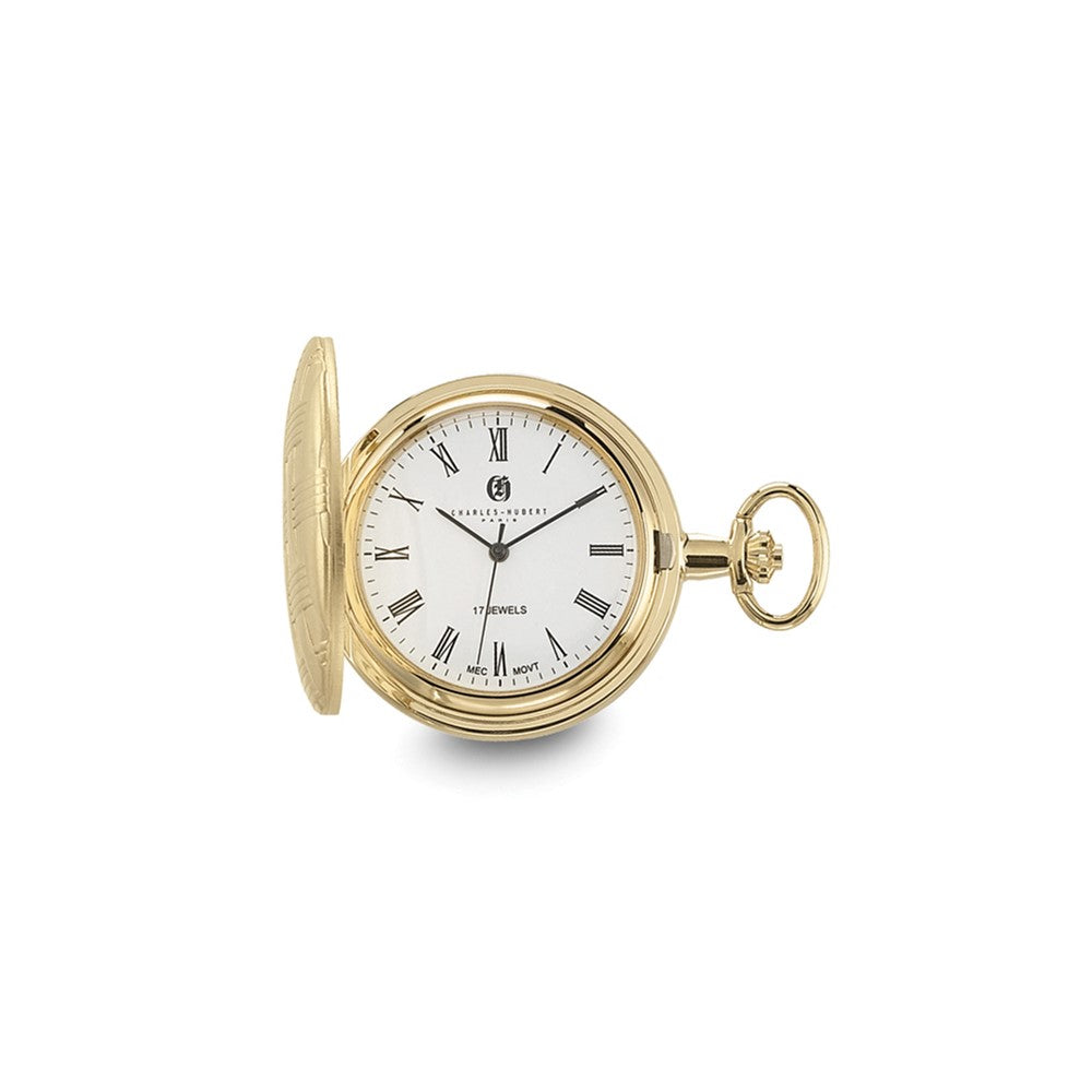 Charles Hubert Gold-finish Brass Basketweave Pocket Watch - 2